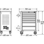 Technický nákres dílenského vozíku Hazet 176N s rozměry a popisy jednotlivých částí - HA264810