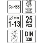 Sada vrtáků na kov 25ks HSS-COBALT 1-13mm