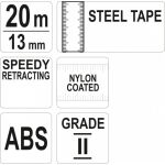 Ocelové měřící pásmo 20m, šířka 13mm - YT-71580