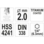 Vrták na kov 2mm TITAN HEX 1/4