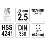 TITAN HEX vrták na kov 2,5mm 1/4