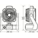 Technický výkres ventilátoru Hazet s rozměry a čelním i bočním pohledem - HA264995