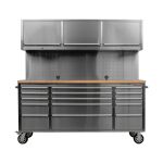 Dílenský vozík AHProfi s nerezovou konstrukcí, dřevěnou pracovní deskou a 15 zásuvkami - AH7218