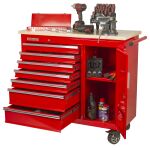 Červený dílenský vozík s boční skříňkou, 7 zásuvek - TBR-L4407E-X