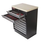 Dílenská skříňka PROFI s otevřenými horními zásuvkami s výplněmi a dřevěnou pracovní deskou - TGC1309