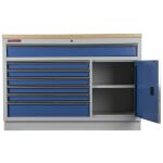 Celokovová široká dílenská skříňka PROFI BLUE, 7 zásuvek, skříňka - MTGC1371