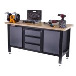 Ponk do dílny, dřevěná deska, zásuvky, skříňky - TSK7523-LS