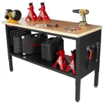 Výškově nastavitelný dílenský stůl s dřevěnou deskou, 152 cm - TSP6024