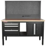 Dílenský stůl EXPERT se zástěnou a 3 moduly, 152 cm, dřevěná deska - TSP6024BAL4