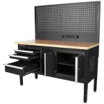 Dílenský stůl EXPERT se zástěnou a 3 moduly, 152 cm, dřevěná deska - TSP6024BAL4