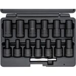 Detailní pohled na sadu nástrčných klíčů Vigor 1/2” pro poškozené šrouby, velikosti od 6 do 19 mm - V2404N