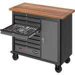 Vybavený dílenský vozík Vigor s dřevěnou pracovní deskou - V5156