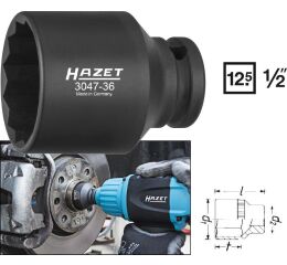 Kovaný vnitřní nástrčný klíč 1/2" dvanáctihranný 36mm Hazet 3047-36 - HA190683