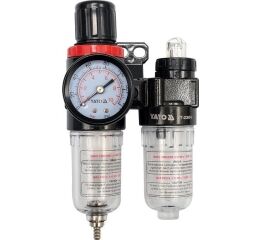 Regulátor tlaku vzduchu 1/4", max. 0,93MPa, s filtrem (25ccm) a přimazáváním (15ccm)