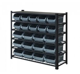 Kovový policový regál s plastovými boxy 22 ks, 6 polic (6/22) - SBRHD2250