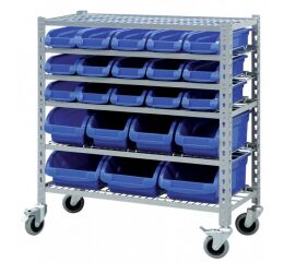 Pojízdný kovový policový regál s plastovými boxy 22 ks, 6 polic (6/22) - SBRHD2251