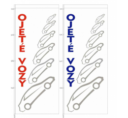 Vlajka OJETÉ VOZY - bílá, červený nápis - 125210050Č