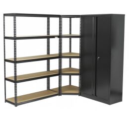 Rohový regálový systém PREMIUM s dílenskou skříní, 3 díly - AH1007