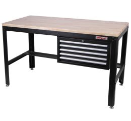 Pracovní stůl do dílny se závěsnou skříňkou, 5 zásuvek - AH1576
