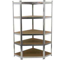 Rohový policový regál STANDARD, 5 polic, 900 x 900 x 1800 mm