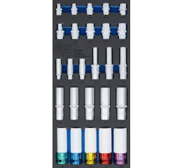 Nástrčné klíče v pěnové výplni, 1/2", 3/8", 1/4", 11 - 22 mm, E10 - E22, 26 ks - B4147