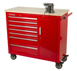 Pojízdný dílenský ponk s nářadím v pěnových výplních a svěrákem - AH4407