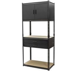 Policový regál MASTER + 2 zásuvky + skříňka, 815 x 465 x 1825 mm