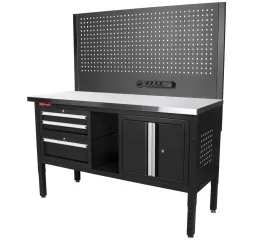 Dílenský stůl EXPERT se zástěnou a 3 moduly, 152 cm, nerezová deska - TSP6024SBAL4