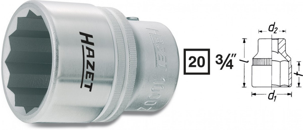 Levně Vnitřní nástrčný klíč 3/4" dvanáctihranný 34 mm HAZET, 1000Z-34 - HA001613