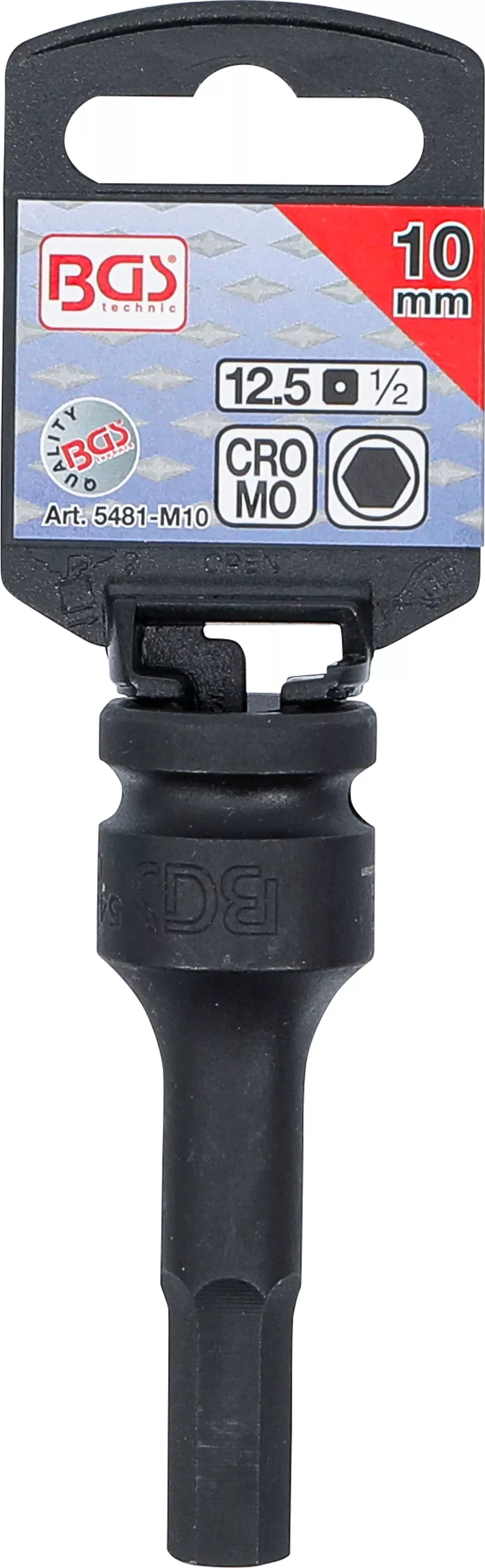 Rázový nástrčný klíč HEX 10 mm prodloužený Rázový nástrčný klíč HEX 10 mm – celkový pohled