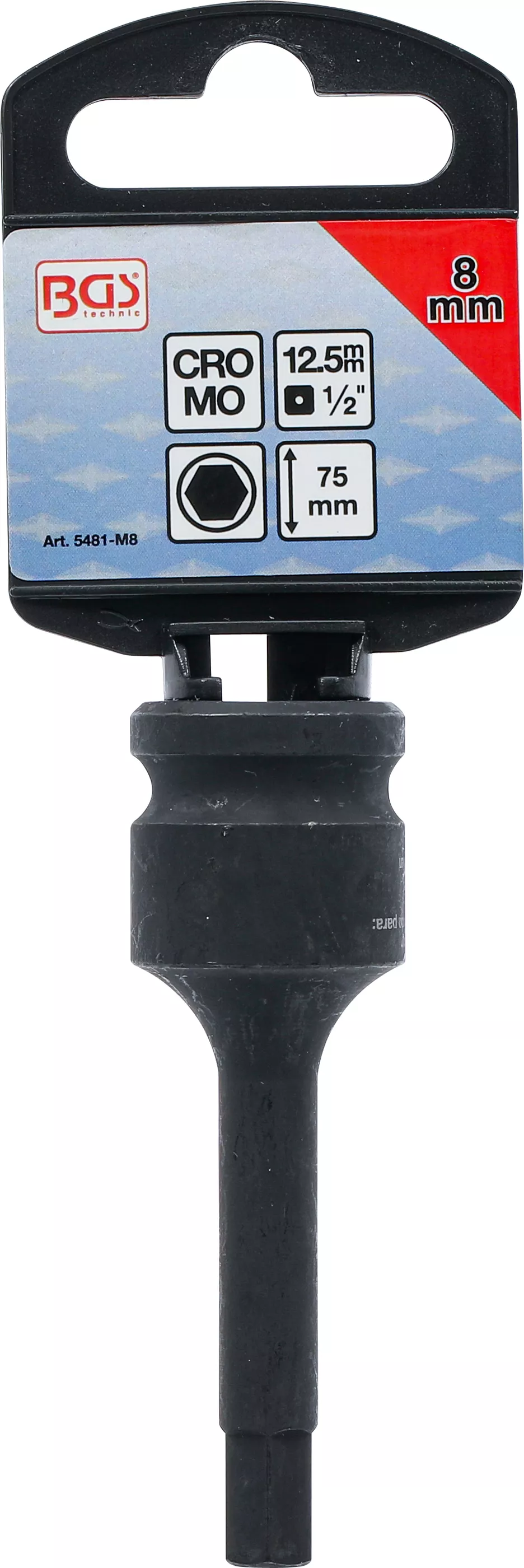 Rázový nástrčný klíč HEX 8 mm prodloužený Rázový nástrčný klíč HEX 8 mm – celkový pohled