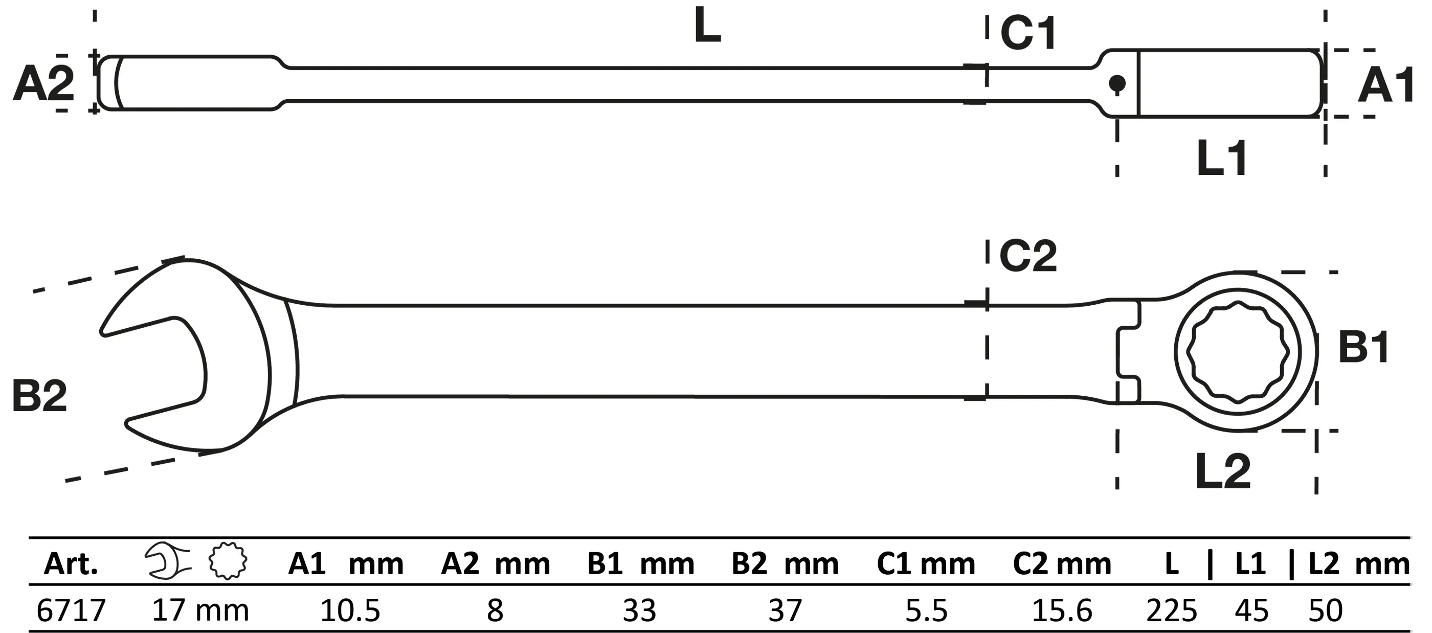 Ráčnový očkoplochý klíč 17 mm Ráčnový očkoplochý klíč BGS 17 mm