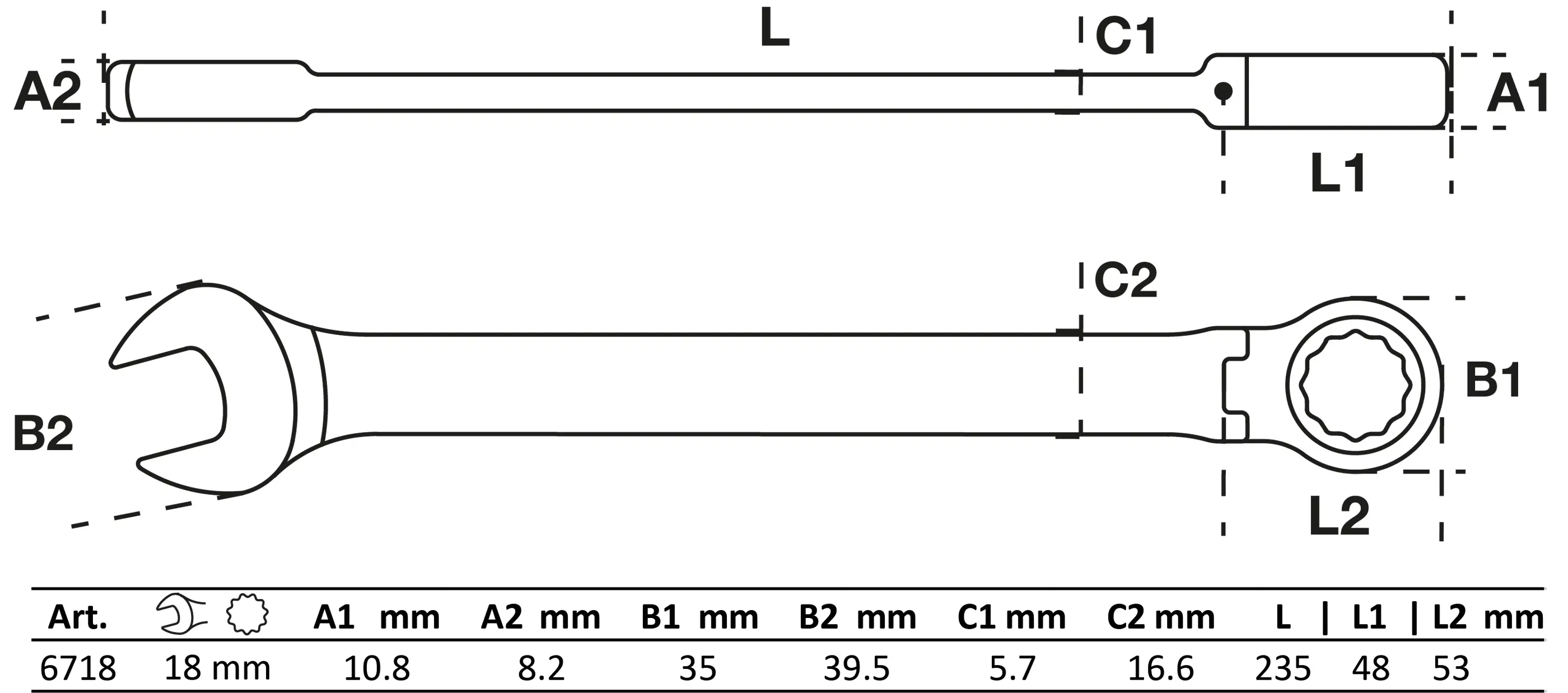 Ráčnový očkoplochý klíč 18 mm Ráčnový očkoplochý klíč 18 mm