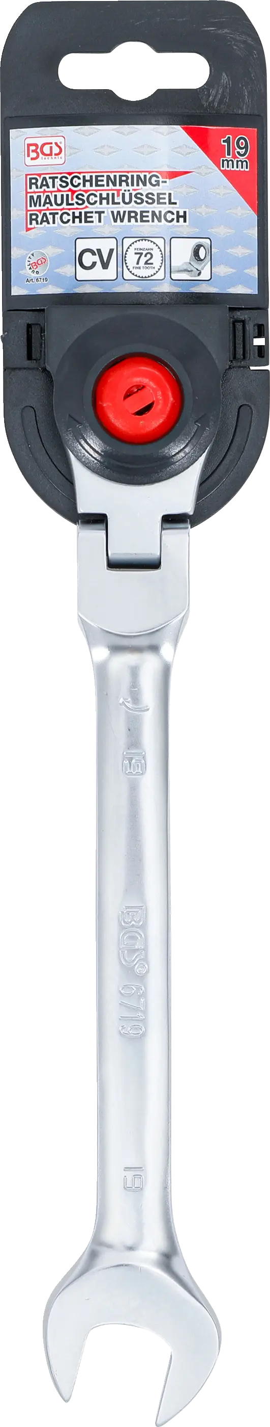 Balení ráčnového očkoplochého klíče BGS 19 mm s kloubem Balení ráčnového očkoplochého klíče BGS 19 mm s kloubem