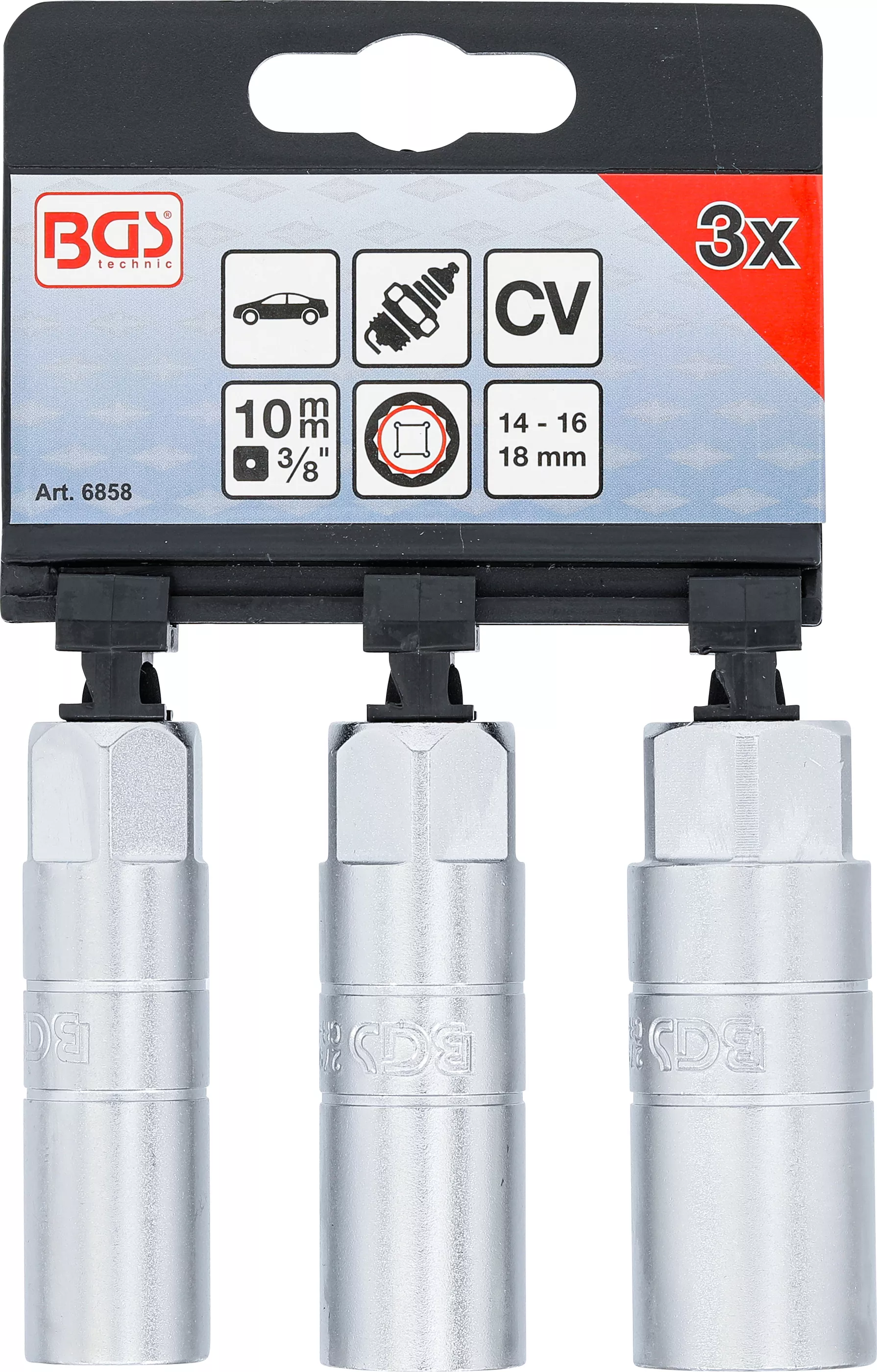 Závěsný obal sady dvanáctihranných hlavic BGS - B6858 Balení sady dvanáctihranných hlavic v závěsném obalu BGS - B6858