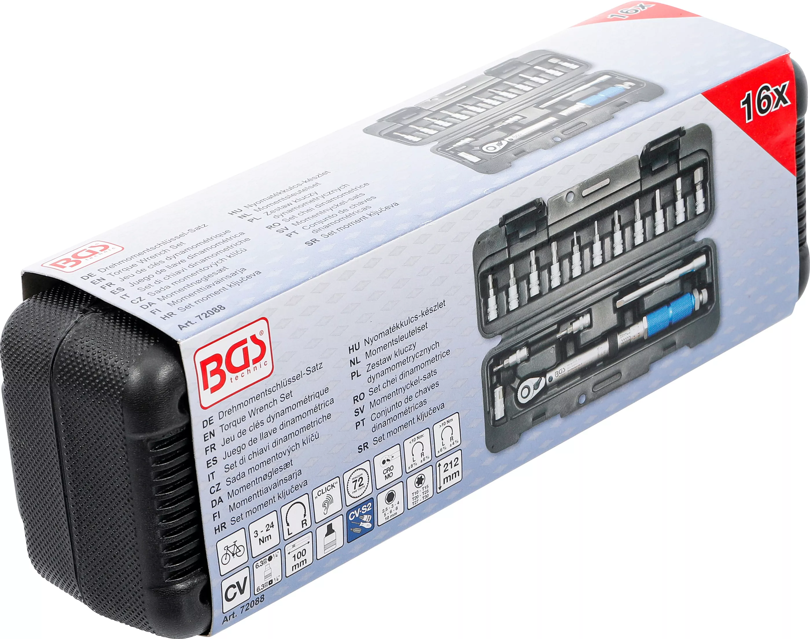 Obsah 16dílné sady momentového klíče BGS 72088