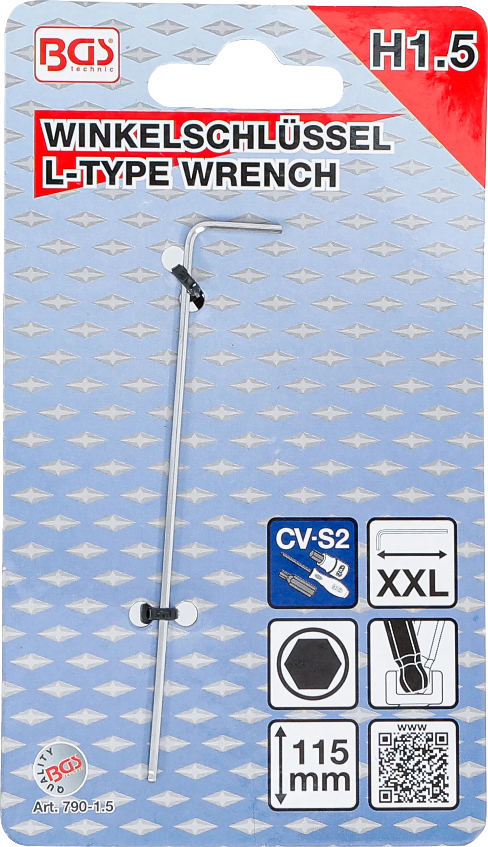 Balení klíče BGS - B790-1.5 Balení dlouhého zahnutého klíče 1,5 mm s kulovou hlavou