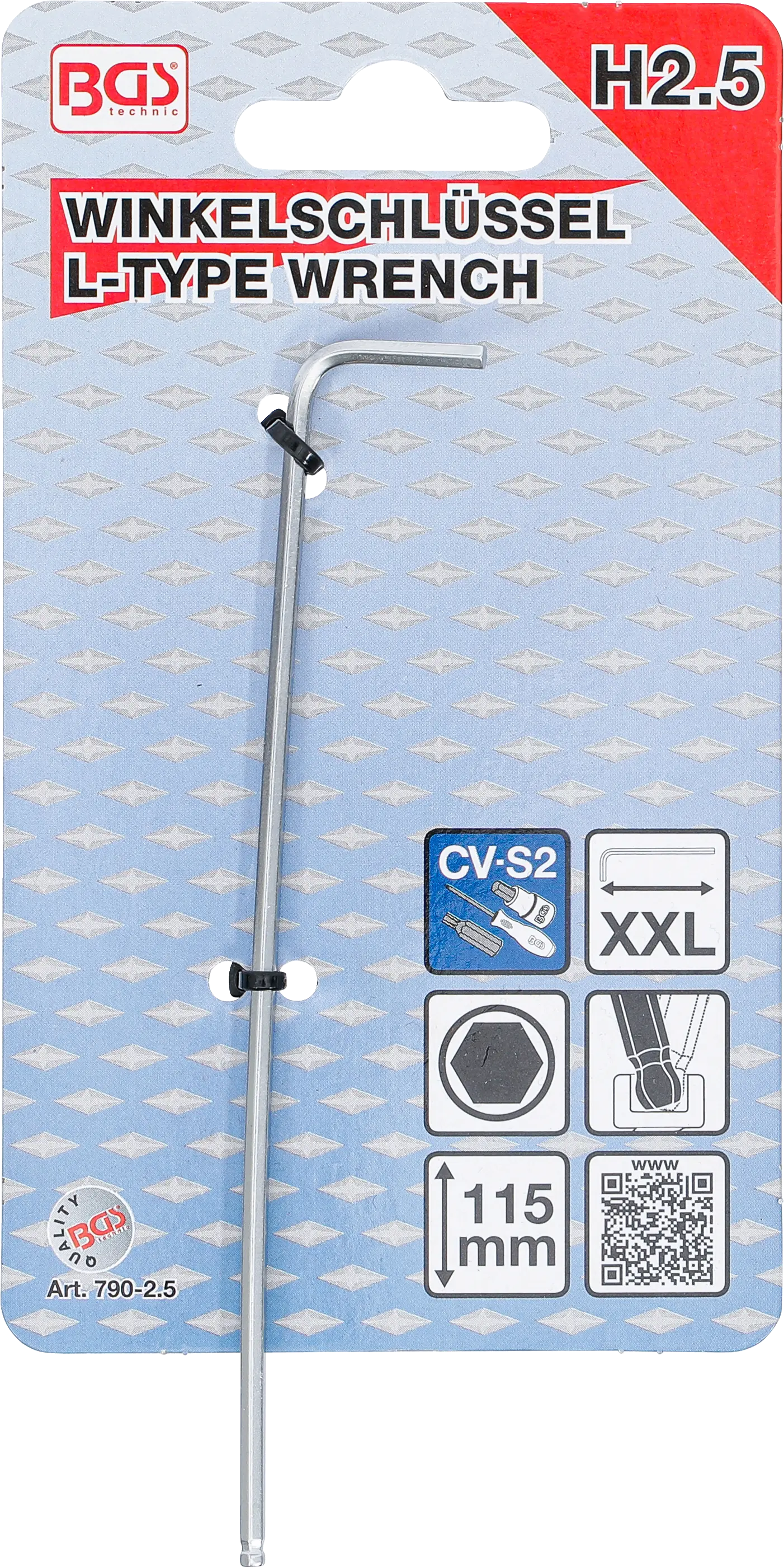 Balení klíče BGS - B790-2.5 Balení dlouhého zahnutého klíče 2,5 mm s kulovou hlavou