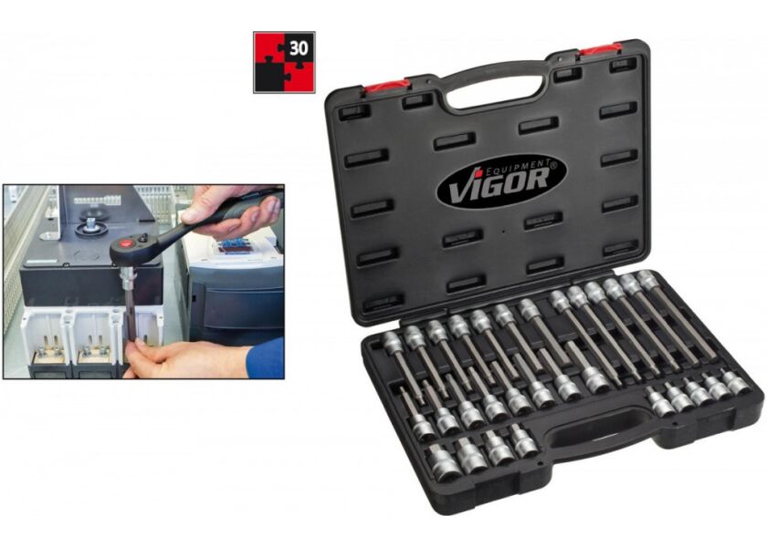 Sada nástrčných hlavic s bity (imbus), v plastovém kufru, 30 ks - V1919
