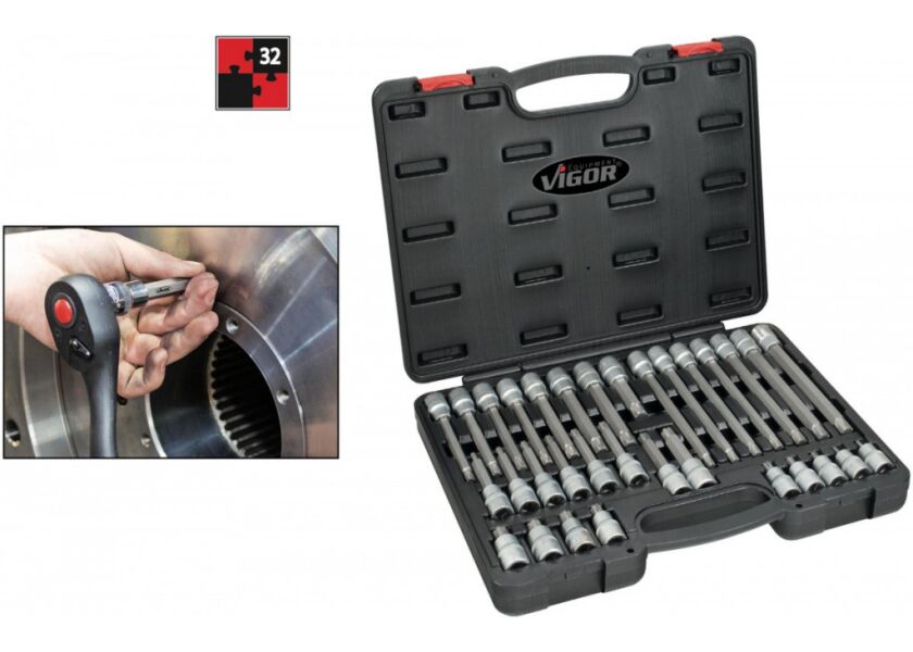 Sada nástrčných hlavic s bity RIBE 1/2” M5-M14, 32 ks Vigor - V2201
