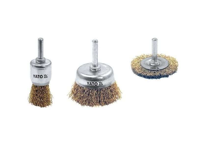 Sada kartáčů drátěných s nástavcem do vrtačky 3 ks mosaz