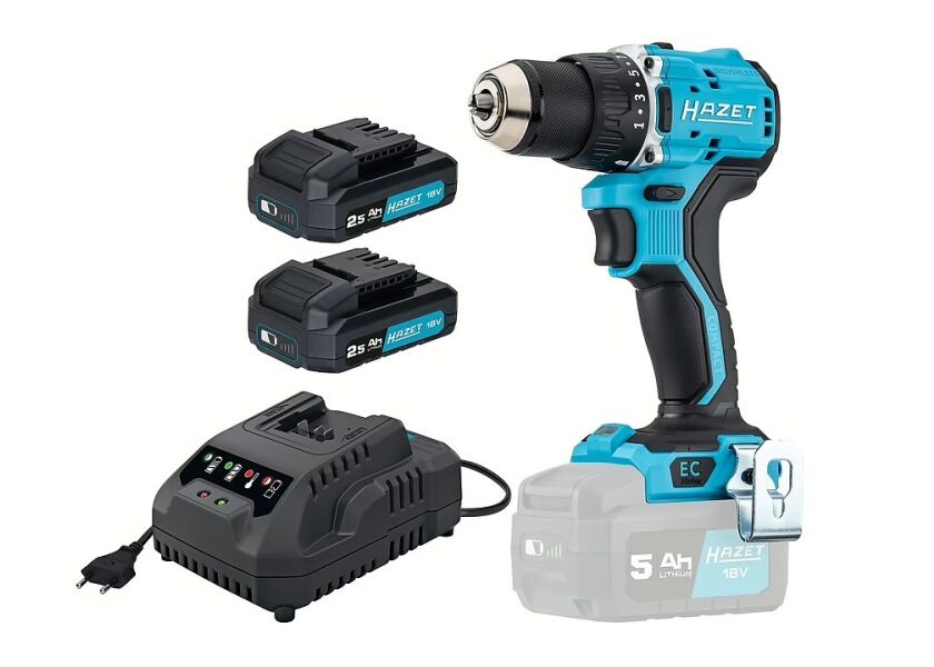 Aku vrtačka se 2 Akumulátory 18V 5 Ah + rychlonabíječka, Hazet 9530-1/4 - HA265213