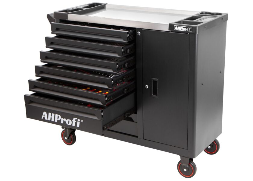 Dílenský vozík s nářadím, 7 zásuvek a boční skříňka, 286 ks - AH0778