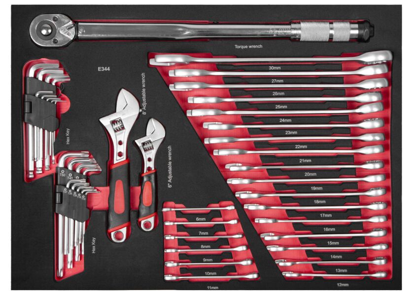Sada očkoplochých klíčů v pěnové výplni + momentový klíč, 44 ks - AH344