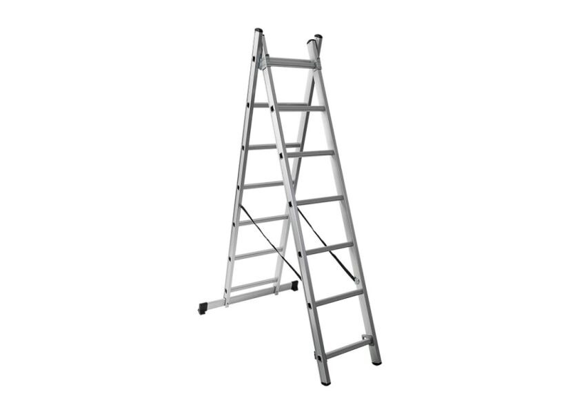 Dvoudílný kombinovaný žebřík, 2x7 stupňů, 3,56 m, nosnost 150 kg - AH807