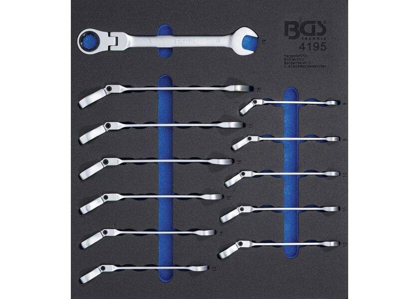 Očkoploché ráčnové klíče s kloubem 8-19 mm, sada 12 ks, BGS - B4195