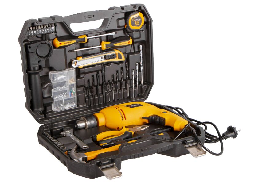 Sada nářadí v kufru s el. vrtačkou, 101 ks - HTP800212