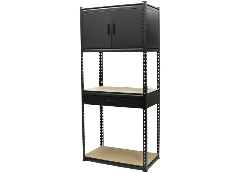 Policový regál + horní skříňka a 1 zásuvka, 815 x 465 x 1825 mm - AH034E