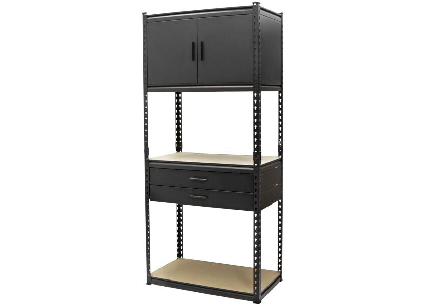 Policový regál + horní skříňka a 2 zásuvky, 815 x 465 x 1825 mm - AH034F