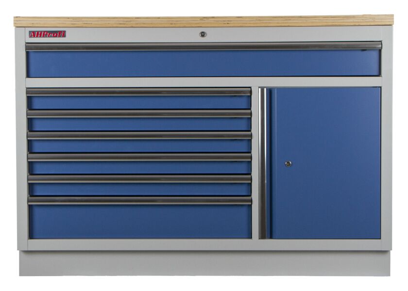 Celokovová široká dílenská skříňka PROFI BLUE, 7 zásuvek, skříňka - MTGC1371